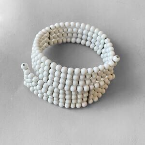 60s Glass Bead Choker Necklace VTG Multi-Strand White Collar Wedding Bridal